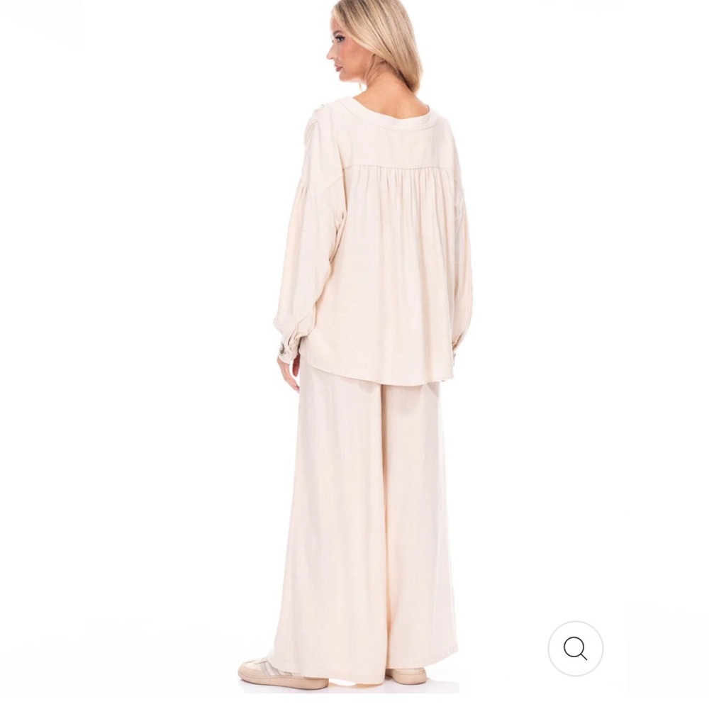 Elegant Cream and Brown Wide Leg Pant set - Picture 5 of 8